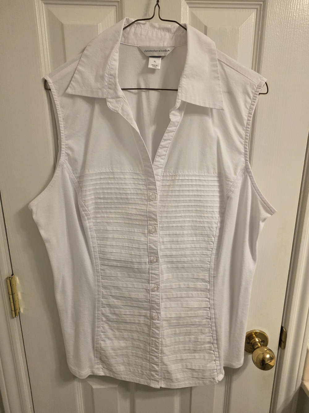 Christopher & Banks White Sleeveless Pleated Front Shirt